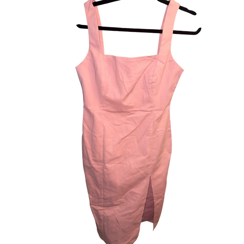 Hello Molly Pink Square Neck Midi Dress Side Slit Sheath US 8 - Picture 3 of 6
